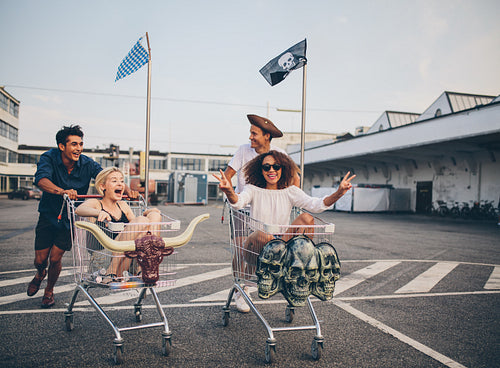 Shopping cart race in parking lot