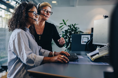 Businesswomen working together on a project in office