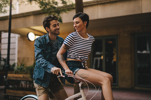 Couple enjoying bicycle ride