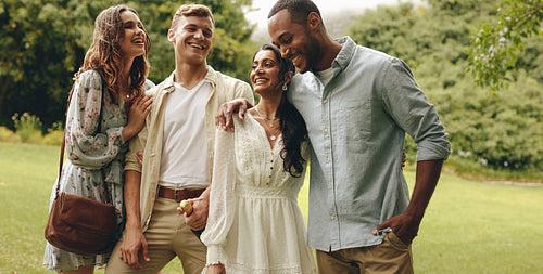Couples at park for picnic