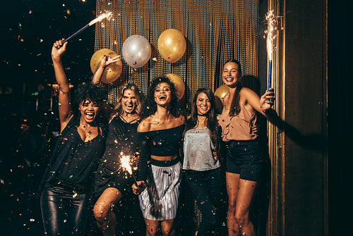 Group of women having party at nightclub