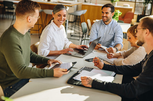 Startup office team meeting