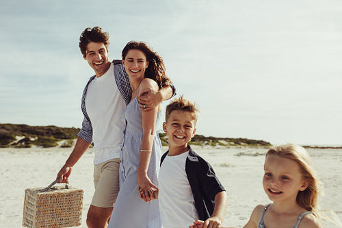 Family at beach on weekend