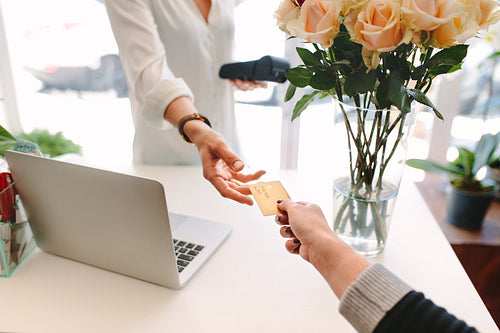Cashless payments at flower shop