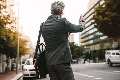 Businessman calling taxi
