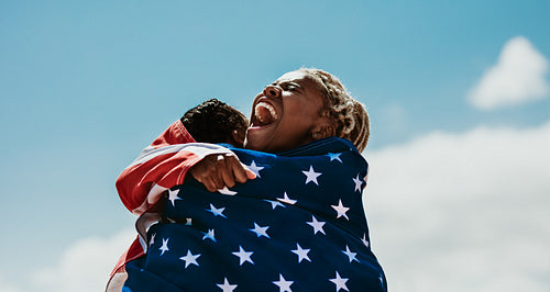 American female athletes celebrating a win
