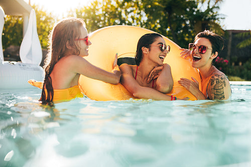 Girls enjoying a day in swimming pool