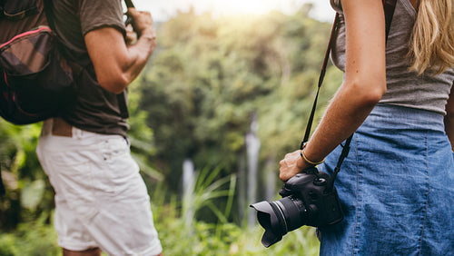 Hiker couple standing in nature