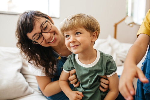 Mother and son at home