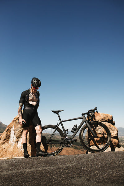 Cyclist taking break from intense training