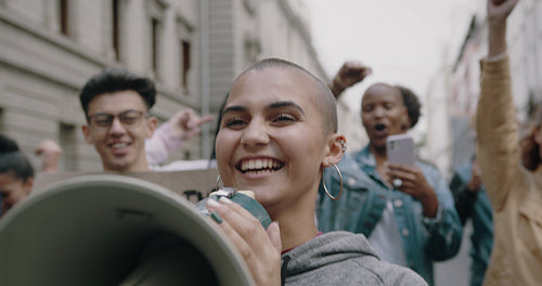 Woman leading a protest march