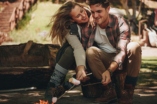 Couple having a great time on camping