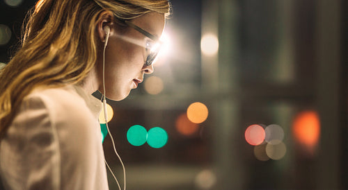 Female executive working overtime