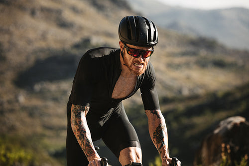 Cyclist sprinting on his bicycle