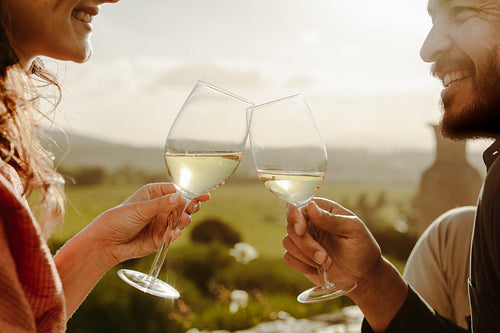 Smiling couple on a wine date