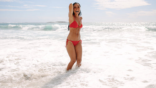 Woman having fun on beach holidays
