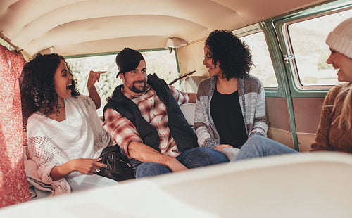Friends enjoying together on roadtrip