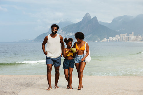 Happy African-American family enjoying vacation in Rio de Janeiro