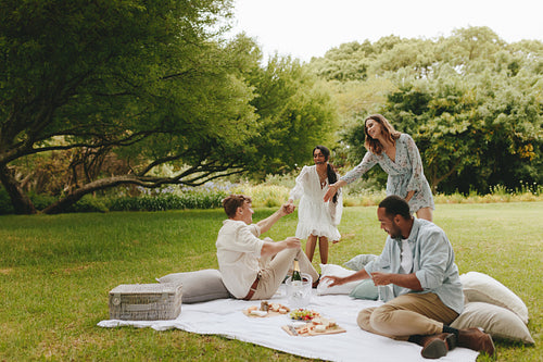 Group of friends on a picnic at park