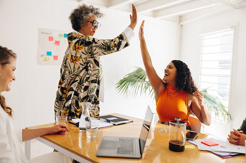 Successful businesswomen celebrating their victory