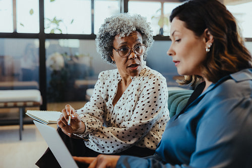 Strong women collaborating on business ideas in modern office