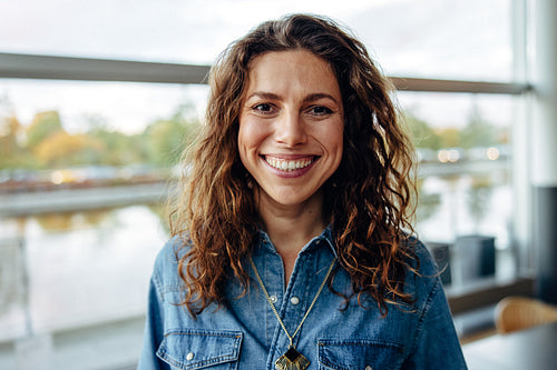 Businesswoman smiling in office