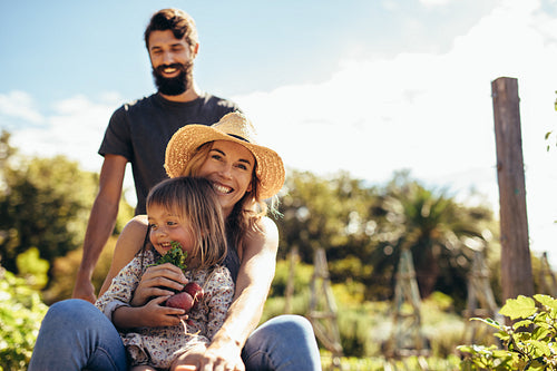 Farmer family enjoying themselves at their farm