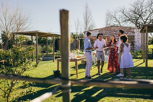 Friends having party at garden restaurant