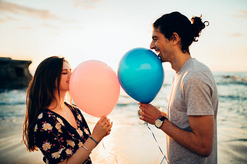 Couple on a date with balloons