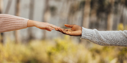 Couple approaching to each other