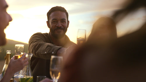 Toasting at dinner party