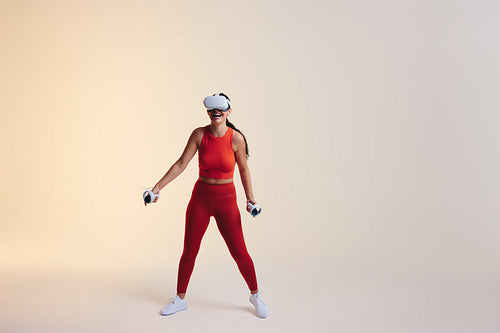 Woman enjoying a virtual reality experience