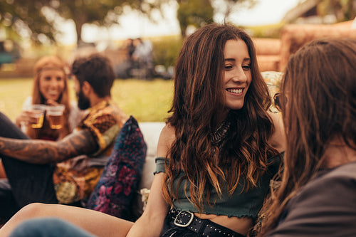 Happy couple at a park for summer festival