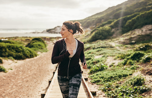 Female running outdoors in the morning