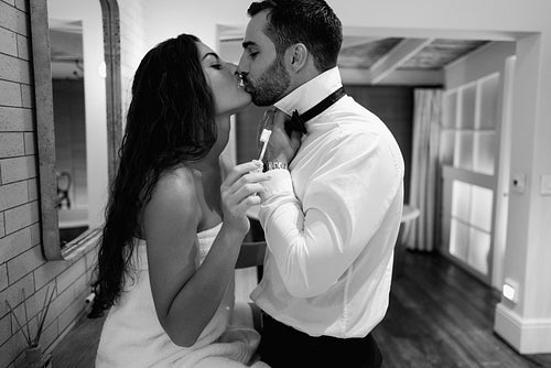 Stealing a kiss in the dressing room