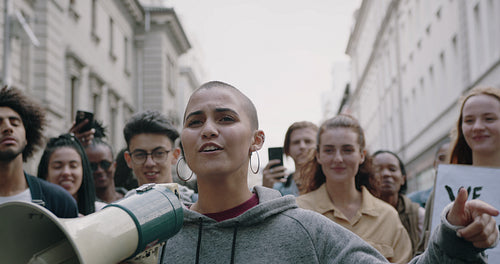 Young protesters protesting on the street