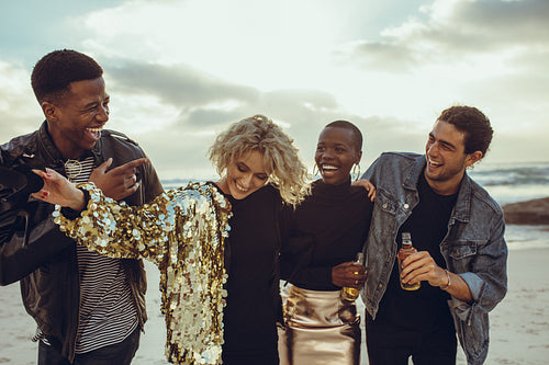 Friends having a great time at the beach