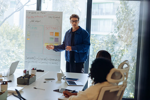 Man presents UX plan to team in meeting