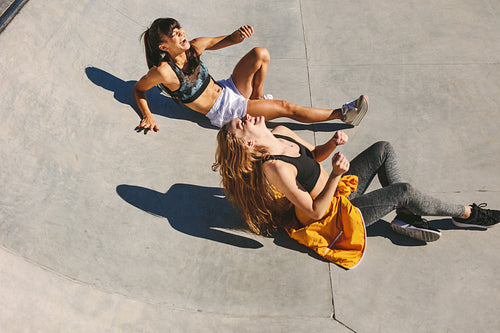 Girls enjoying at skate park