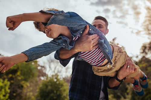 Father and son having fun at the park