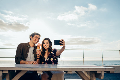 Couple taking selfie on their date