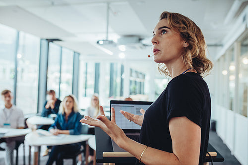 Businesswoman delivering a presentation at a conference