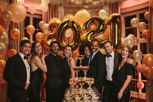 Group of socialites at new years eve party