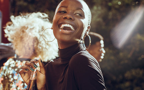 Smiling woman on weekend hanging out