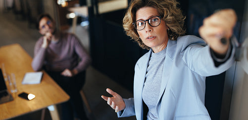 Business woman pitching an idea to her team in a meeting