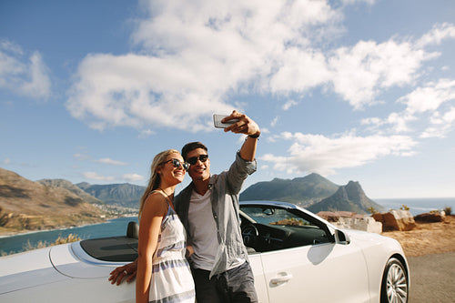 Couple making memories during their road trip