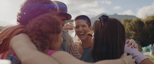 Friends having good times at a summer music festival