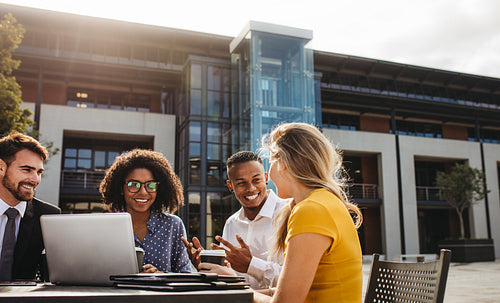 Multi-ethnic business group during coffee break