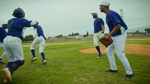 Baseball team celebrates victory on the field