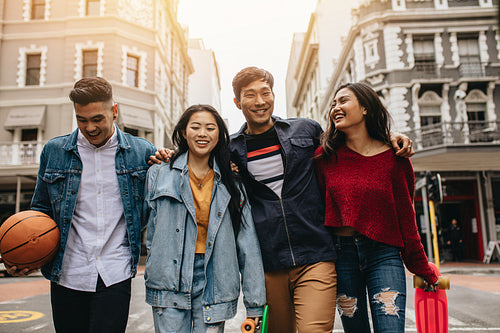 Young friends together on the street